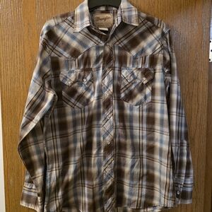 Wrangler Blue and Brown Plaid Western Shirt